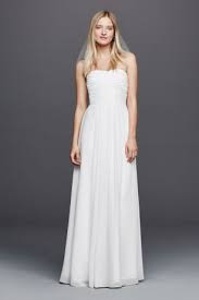 Chiffon Wedding Dress With Strapless Ruched Bodice David S Bridal Wedding Dresses Strapless Casual Wedding Dress Informal Wedding Dresses