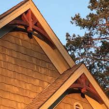 If a truss roof is used with this method, the gable truss is manufactured 3½ shorter than the others. Decorative Cedar Gable Brackets
