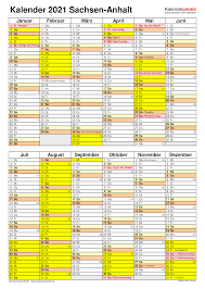 Kalender 2021 zum ausdrucken als pdf 16 vorlagen kostenlos. Kalender 2021 Sachsen Anhalt Ferien Feiertage Excel Vorlagen