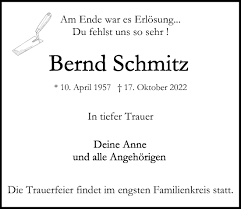Traueranzeigen von Bernd Schmitz