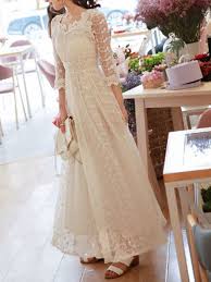 Im online shop sind schöne brautkleider mit großem auswahl günstig zu verkaufen. Hochzeitskleid 2021 A Line V Ausschnitt 3 4 Lange Armel Knochellangen Spitze Brautkleider Milanoo Com