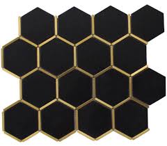 Black And Gold Kitchen Floor Tiles Inlay Brass Gold Hexagon Black Tile Black Tiles Gold Tile Hexagon