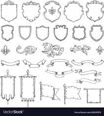 Illustrations Of Armed Medieval Vintage Shields Vector Heraldic Frames And Ribbons Shield And Ribbon Heraldic Fr Heraldry Design Shield Drawing Family Crest