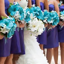 Wedding 2015 dream wedding wedding day diy wedding coral bridesmaid dresses wedding bridesmaids turquoise bridesmaids turquoise bouquet yellow bouquets. Bridesmaids In Purple With Turquoise Bouquets The Merry Bride