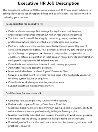 Executive Hr Job Description | Velvet Jobs