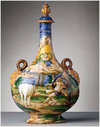 Fiasca Giove E La Giovenca Io Fronte Urbino Bottega Dei Fontana 1560 1570 Circa Maiolica Firenze Museo Na Italian Ceramics Ceramic Bottle Antique Ceramics