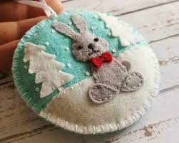 Dedham blue rabbit, classic blue & white design ceramic ornament. Christmas Bunny Ornament Felt Bunny Ornament Rabbit Etsy Felt Christmas Ornaments Felt Christmas Sewn Christmas Ornaments