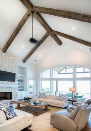 Living Room With Vaulted Wood Beam Ceiling Beams Living Room Wood Beams Living Room Faux Beams