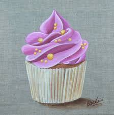 Tableau Cupcake Rose A La Fraise Peintures Par Catherine Martini Dessin Cupcake Art De Cupcake Petite Toile