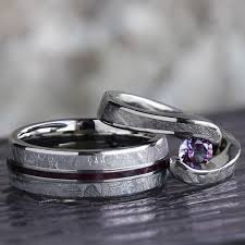 Gibeon Meteorite Wedding Ring Set Alexandrite Engagement Ring And Purple Wood Wedding Band 2402 Titanium Wedding Rings Meteorite Wedding Rings Alexandrite Engagement Ring
