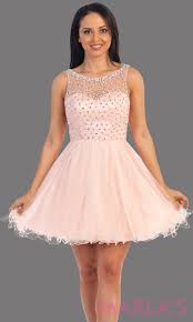 Short Blush Pink High Neck Graduation Dress With Beaded Top It Has Puffy Tulle Skirt Perfect For Grade 8 G Pink Prom Dresses Short Grad Dresses Short Dresses