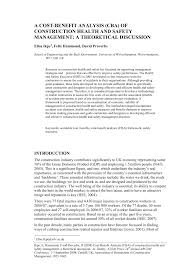 Pdf A Cost Benefit Analysis Cba Of Construction Health And Safety Management A Theoretical Discussion