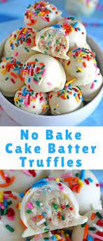 No Bake Cake Batter Truffles Are Very Easy To Make Using Funfetti Cake Mix Loaded With Lots Of Sprinkl No Bake Cake Easy No Bake Desserts Cake Batter Truffles