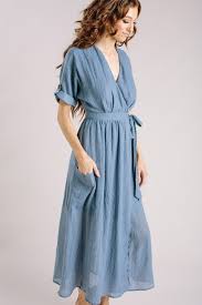 Shop The Karla Dusty Blue Wrap Midi Dress Boutique Clothing Featuring Fresh Feminine And Affordable Sty Midi Dress Casual Blue Dress Casual Dusty Blue Dress