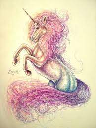 Creative way of using watercolor for the unicorn's rainbow colored mane. Realistic Pencil Sk H Realistic Unicorn Drawing Novocom Top