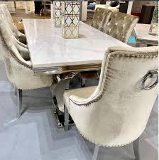 Our White Marble Table Available Stock And Our Champagne Belvedere Dining Chair Belved Dining Table Marble Marble Tables Design Marble Table