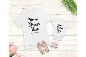 Download Mother Daughter White T Shirts Mockup Baby Onepiece Display 184021 Clothing Design Bundles Design Mockup Free Tshirt Mockup Free Packaging Mockup