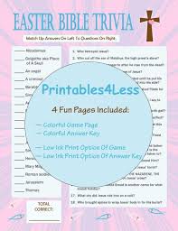Easter Bible Trivia Printable Easter Game Printable Trivia Game Ice Breaker Game Trivia Quiz Diy Party Trivia Game Printables 4 Less Easter Bible Bible Facts Easter Sunday School Lessons
