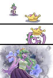 1471098 - anthro, artist:tadpoledraws, barb, bowsette, cropped, derpibooru  import, edit, rule 63, safe, spike, spikette, super crown, transformation -  Twibooru