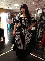 It has a black elastic headband and a. Tim Burton Gothic Wedding Dress Jack Skellington Black Stripe Etsy Circus Dress Corset Looks Gothic Wedding Dress