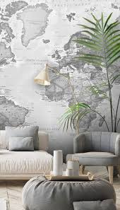 Best Travel Decor Living Room Map Wallpaper Ideas In 2020 Grey Wallpaper Living Room Mural Wallpaper Wallpaper Living Room