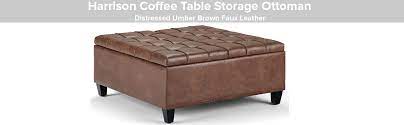 Fabric ottoman coffee table tufted top sofa manufacturers. Amazon Com Simplihome Harrison 36 Inch Wide Square Coffee Table Lift Top Storage Ottoman Cocktail Footrest Stool In Upholstered Distressed Umber Brown Tufted Faux Air Leather For The Living Room Traditional Home