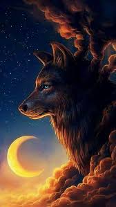 Fantasiewolf Im Himmel Durch Den Mond Flightsoffantasy Ubere Tiere Wolf Painting Wolf Wallpaper Wolf Artwork