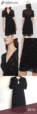 Maje Rengia Black Hearts Embroidered Pleated Dress 100 New And Real Size 3 The Breezy Rengia Midi Dress Is Made Using A Light Pleated Dress Dresses Maje Dress