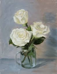 Flowers Oil Painting White Roses Modern Home Decor 11x14 Canvas Oil Painting Flowers White Roses Rose Painting