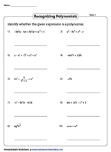 Name:_ math 10 c feel free to answer the following on a blank sheet of paper. Polynomials Worksheets