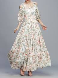 Adorewe Stylewe Designer Maxi Dresses Designer Diya Apricot Cold Shoulder Square Neck Floral Print Maxi Floral Print Maxi Dress Maxi Dress Party Maxi Dress