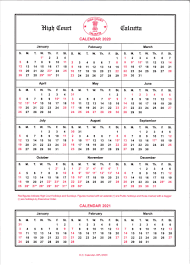 Calcutta High Court Calendar Of 2020