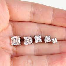 Princess cut colorless moissanite on four prong stud earring. Princess Cut Stud Earrings Sterling Silver 8mm 7mm 6mm 5mm Etsy