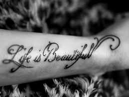 Fantastic wording tattoo on arm. Celebrating Life Tattoo Beauty Quote Tattoos Tattoo Quotes Word Tattoos