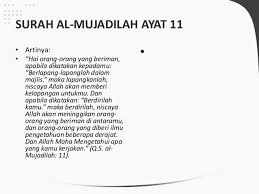 Untuk membaca tulisan surat al mujadalah ayat 11 ini berikut tulisan arab dilengkapi teks latin dan terjemahnya dalam bahasa indonesia. Surat Al Mujadilah Ayat 11 Beserta Artinya Rasanya