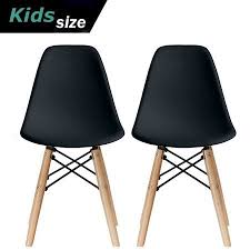 2xhome Set Of 2 Two Black Kids Size Plastic Side Chair Black Seat Natural Wood Wooden Legs Eiffel Childrens Ro White Plastic Chairs Kids Chairs Armless