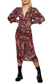 Decorative frame elements set free vector. Women S Topshop Floral Print Ruched Blouson Long Sleeve Dress Editorialist