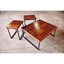 Doyle Coffee Table And Matching End Tables Solid Steel Square Tube Frame With Reclaimed Coffee Table Coffee Table And Matching End Tables Reclaimed Furniture