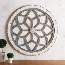 Blue Wash Round Geometric Flower Wall Decor Rustic Wall Decor Flower Wall Decor Wall Decor