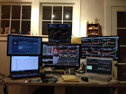Daytradewarrior Daytrading Station Multi Monitor Trading Floor Gaming Room Setup Office Setup Computer Setup