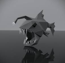 Papercraft 3d Angler Fish Pepakura Sea Creatures Paperfreak Low Poly Sculpture Diy Wall Decor For Home Office Pattern Template Paper Gift In 2020 Paper Crafts Angler Fish Sea Creatures