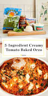 Recipe 5 Ingredient Creamy Tomato Baked Orzo Recipe Baked Tomatoes Recipes Pasta Dinner Recipes