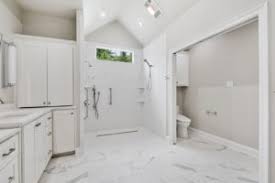The clients for this small bathroom project are passionate art enthusiasts and asked the architects to create a space based on the work of one of their favorite abstract painters, piet mondrian. Ada Compliant Handicap Bathroom Remodel In Baton Rouge