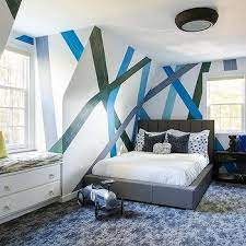 Having the opposite effect of red, blue decreases feelings of anxiety and aggression and lowers blood pressure and heart rates. Gray Channel Tufted Kids Bed With Black Herringbone Nightstand Contemporary Boy S Room