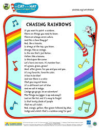 Lyrics To The Cith Chasing Rainbows Song Preschool Songs Preschool Poems Rainbow Lessons