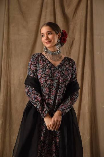 Black Ajrakh Doria Suit Set
