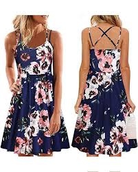 Ultranice Women S Summer Floral Sleeveless Adjustable Spaghetti Backless Short Dress At Short Dresses Casual Summer Dresses For Women Floral Print Short Dress