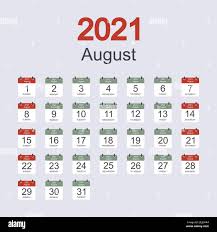 Monthly calendar template for August 2021 with daily date. Week starts on  Sunday. Flat style. Vector illustration Stock Vector Image & Art - Alamy