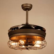 Parrot Uncle Ceiling Fan With Light 46 Inch Industrial Ceiling Fan Retractable Blades Vintage Cage Chandelier