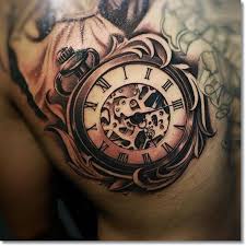 Traditional pockets watch tattoo design will include a chain like this so if you admire it then you should add it too. 75 Brilliant Pocket Watch Tattoo Designs Ever Made Spiritustattoo Com Watch Tattoo Design Pocket Watch Tattoo Design Watch Tattoos